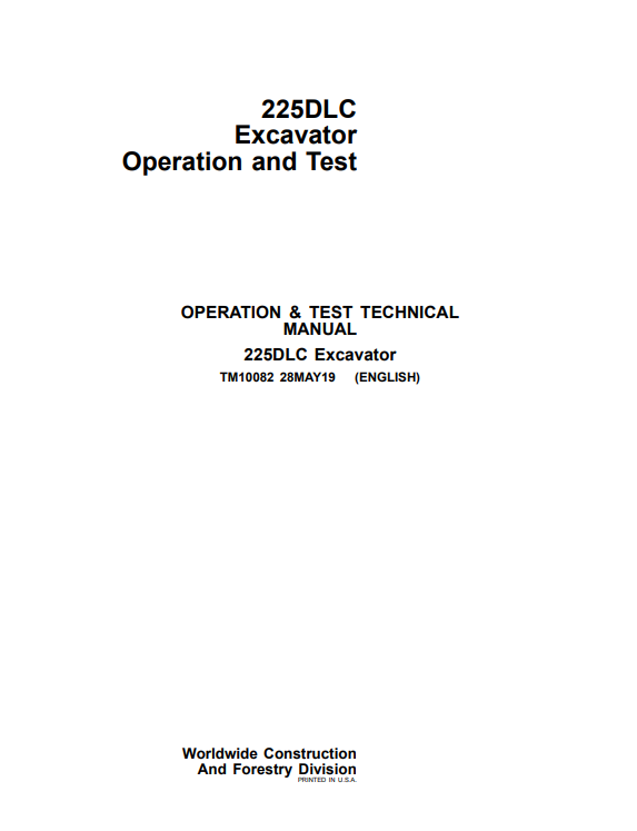 Manual Operación y Prueba Excavadra John Derre 225DLC