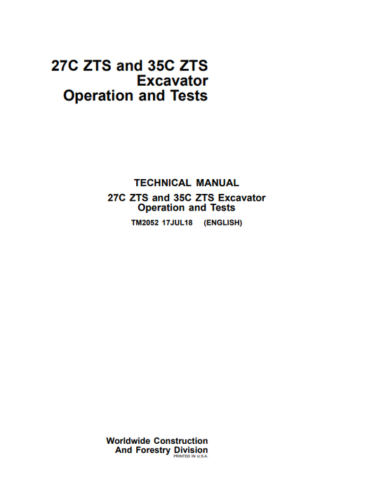 Manual Operación y Prueba Mini Excavadora John Deere 27C ZTS - 35C ZTS