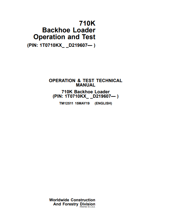 Manual Operación y Prueba Retroexcavadora John Deere 710K