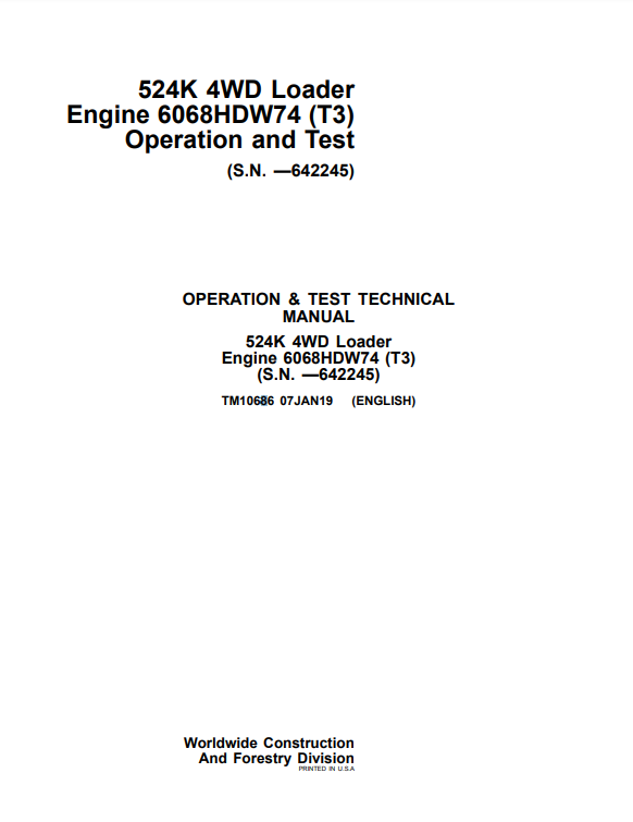 Manual Opración y Prueba 524K 4WD Cargador  Motor 6068HDW74 (T3)