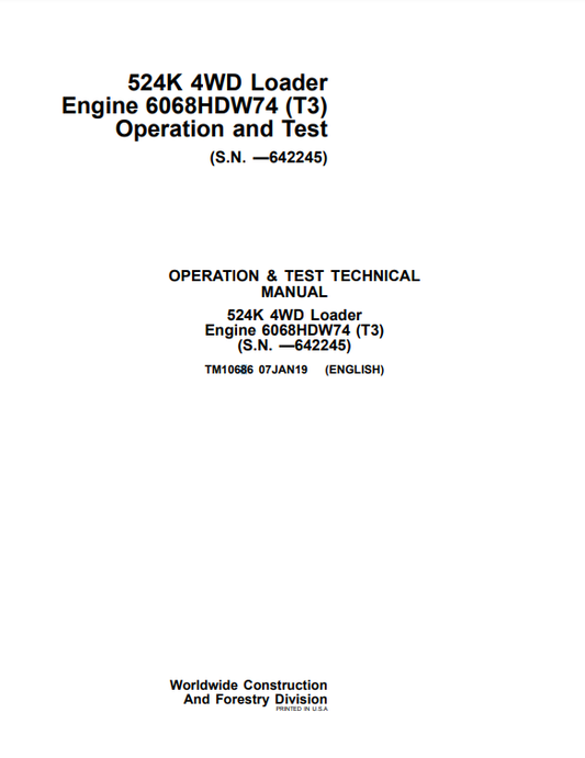Manual Opración y Prueba 524K 4WD Cargador  Motor 6068HDW74 (T3)