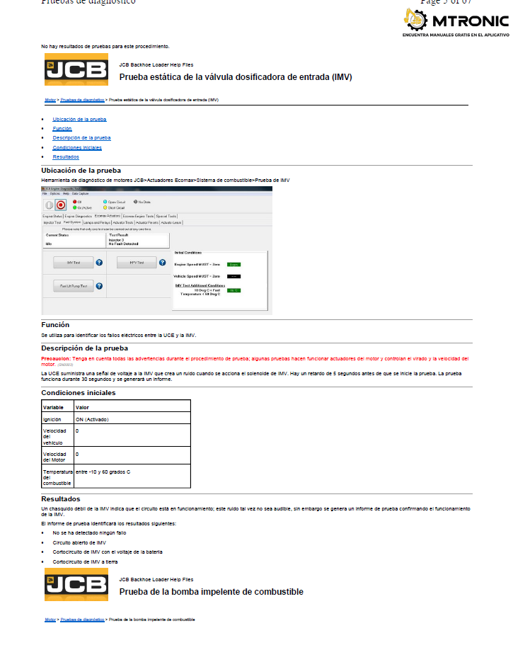 Manual Prueba de Diagnostico Retroexcavadora JCB 3CX