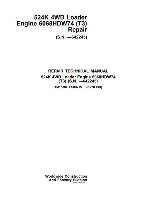 Manual Reparación 524K 4WD Cargador  Motor 6068HDW74 (T3)