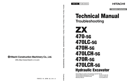 Manual Solución de Problemas Excavadora Hidráulica Hitachi ZX 470-5G 470LC-5G 470H-5G 470LCH-5G 470R-5G 470LCR-5G