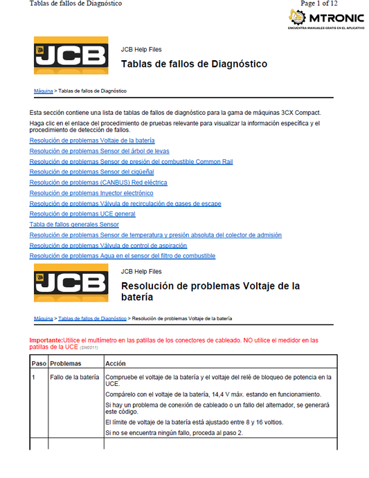 Manual Tablas Diagnostico de Fallo Retroexcavadora JCB 3CX