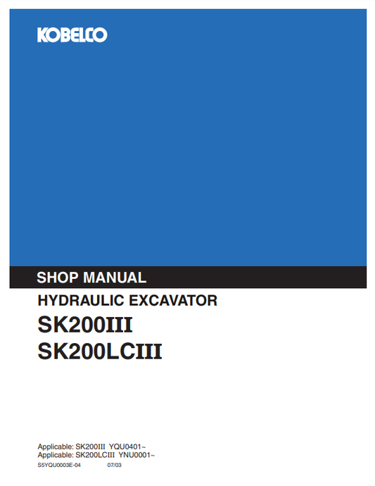 Manual Taller Excavadora Kobelco SK200III, SK200LCIII
