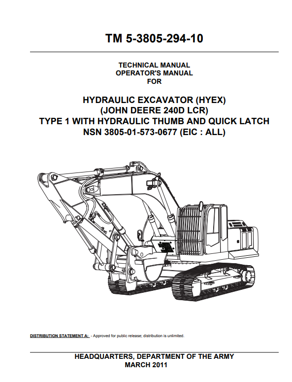 Manual Técnico Excavadora John Deere  240DLC
