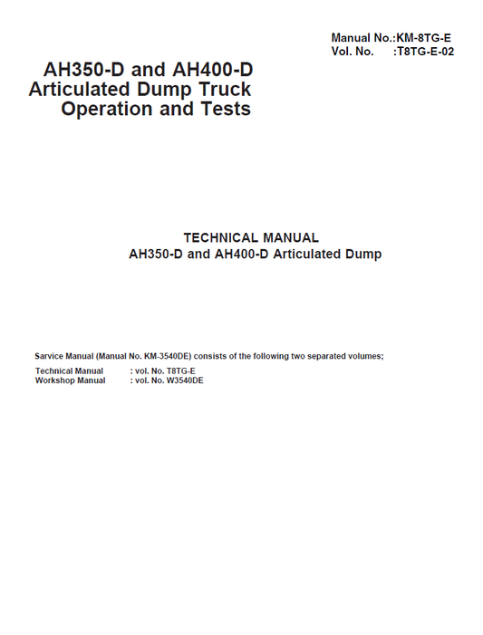 Manual Técnico Operación y Testeo Camión Articulado Hitachi AH350D, AH400D