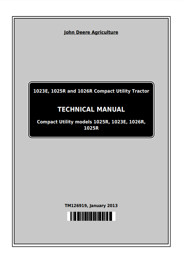 Manual Tecnico Tractor Compacto John Deere 1023E, 1025R, 1026R