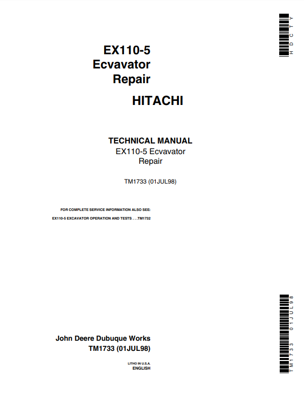 Manual Técnico de Reparación Excavadora Hitachi EX110-5