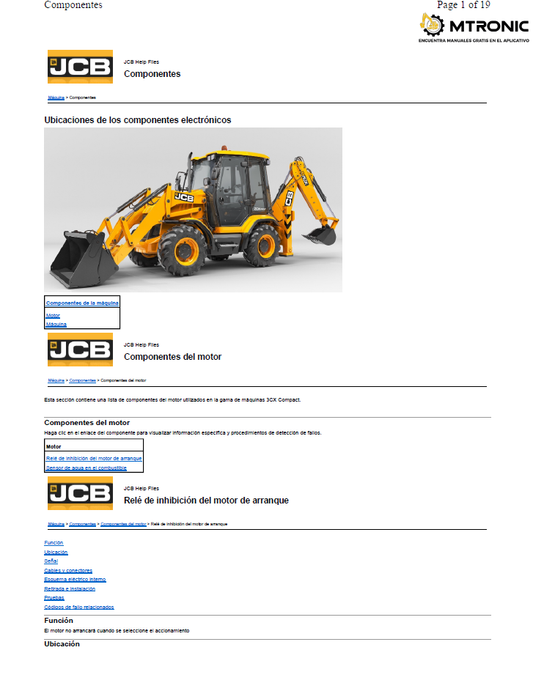 Manual Ubicaciónes de Componentes Eléctronicos Retroexcavador JCB 3CX
