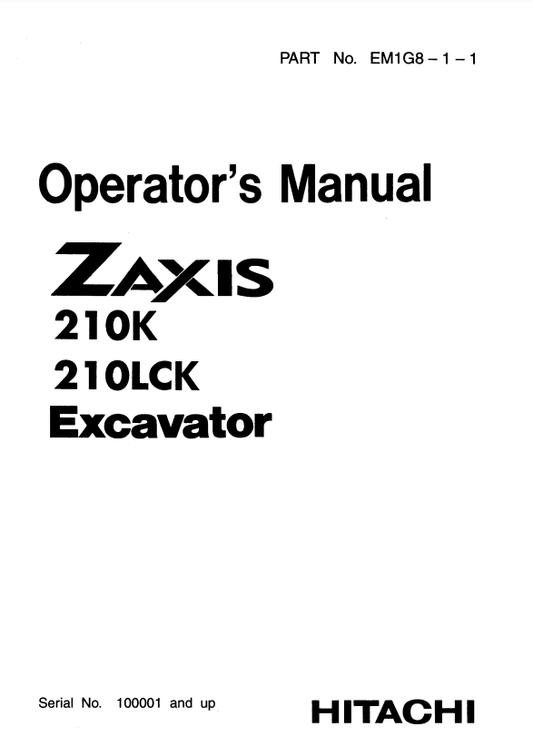 Manual de Operación Excavadora Hitachi Zaxis 210K- 210LCK