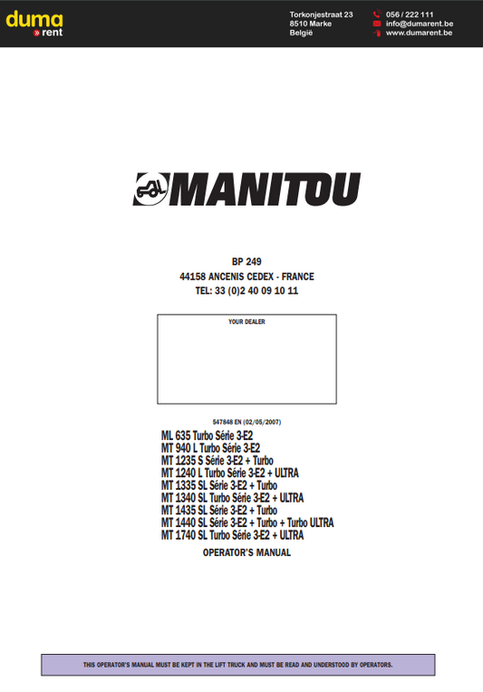 Manual de Operación Telehandler Manitou ML 635 - MT 1740