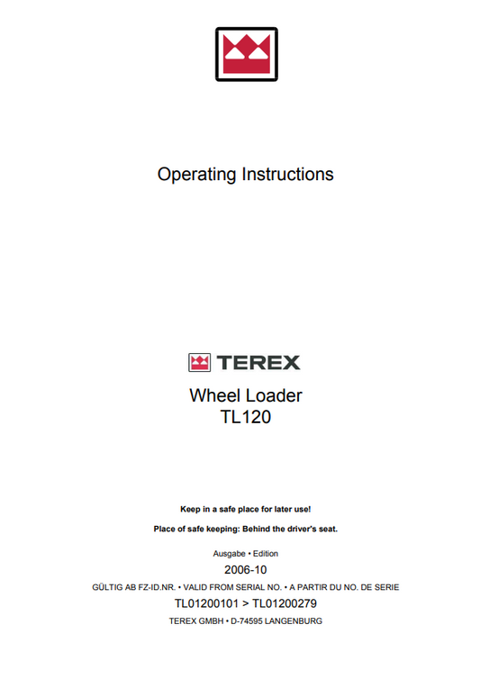 Manual de Operación e Instrucciones Cargador Terex TL120
