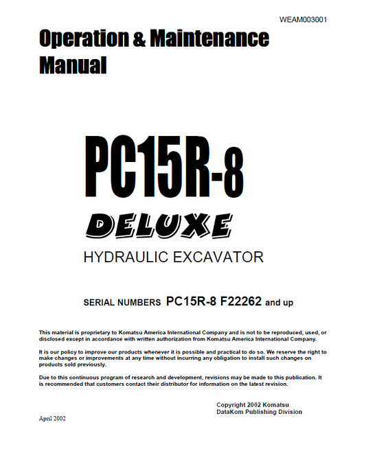 Manual de Operación y Manteniento Excavadora Hidraúlica Komatsu PC15R-8 - F22262