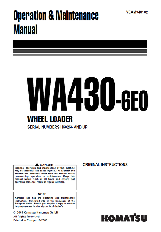 Manual de Operación y Manteniento Cagador Komatsu WA430-6E0 - H60266