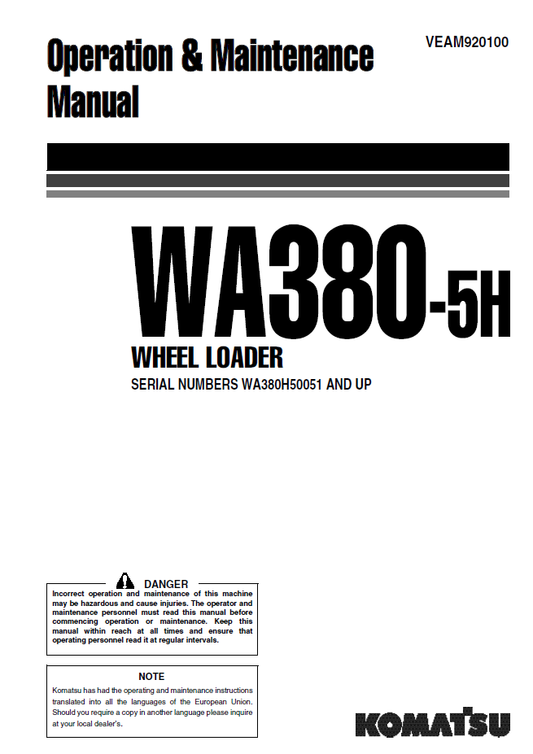 Manual de Operación y Manteniiento Cargador Komatsu WA380-5H - WA380H50051