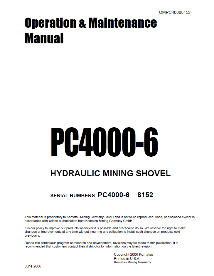 Manual de Operación y Mantenimieno Excavadora Komatsu PC4000-6