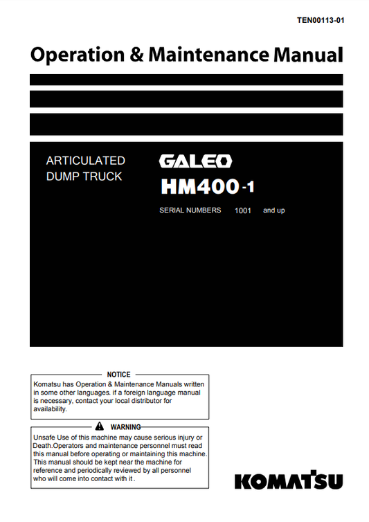 Manual de Operación y Mantenimiento Camión Japones Komatsu HM400-1  S.N 1001-1275