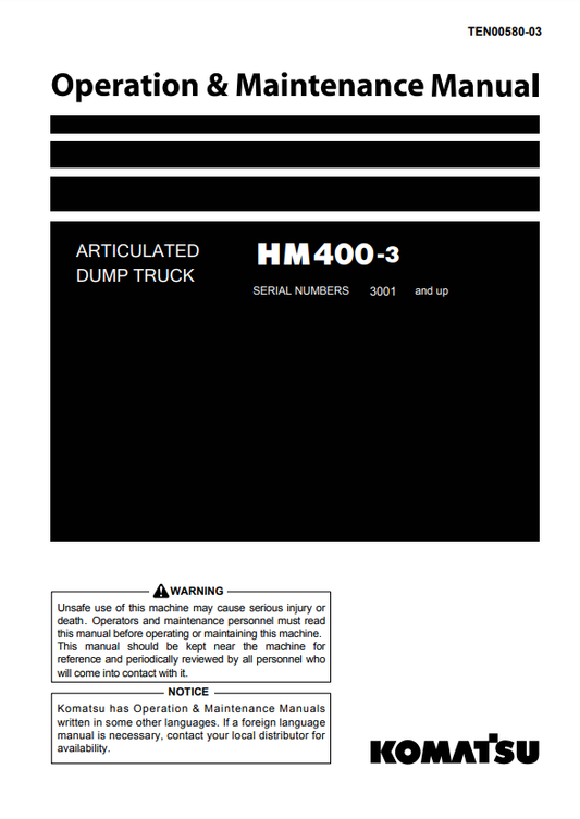 Manual de Operación y Mantenimiento Camión Japones Komatsu HM400-3  S.N 3001-UP