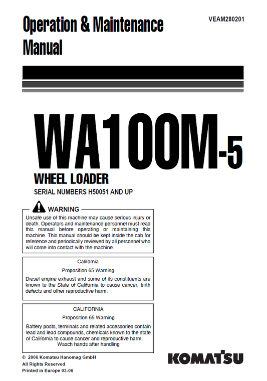 Manual de Operación y Mantenimiento Cargador Komatsu WA100M-5 - H50051