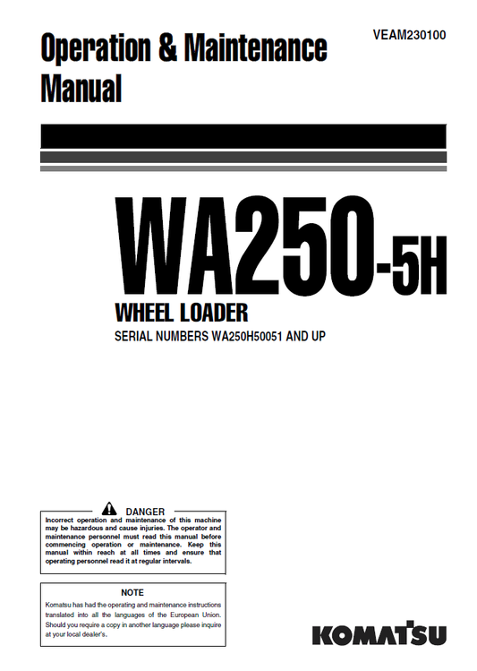 Manual de Operación y Mantenimiento Cargador Komatsu WA250-5H - WA250H50051