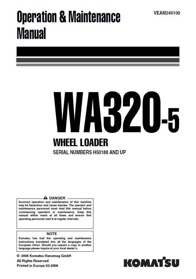 Manual de Operación y Mantenimiento Cargador Komatsu WA320-5 - H50188