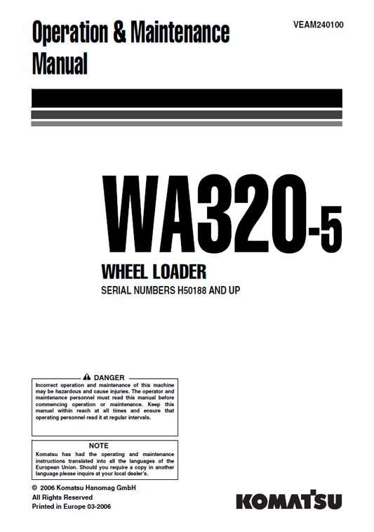 Manual de Operación y Mantenimiento Cargador Komatsu WA320-5 - H50188