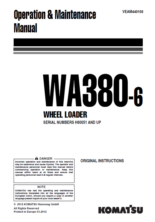 Manual de Operación y Mantenimiento Cargador Komatsu WA380-6 - H60051
