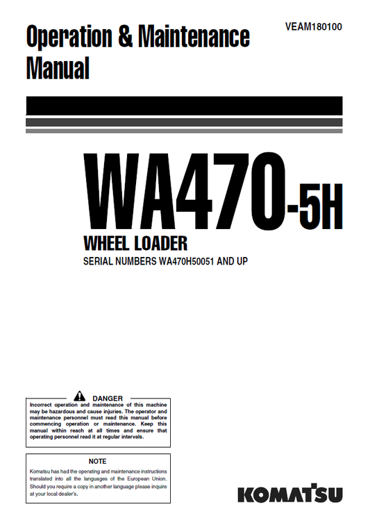 Manual de Operación y Mantenimiento Cargador Komatsu WA470-5H - WA470H50051