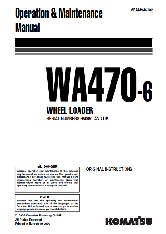Manual de Operación y Mantenimiento Cargador Komatsu WA470-6 - H50051