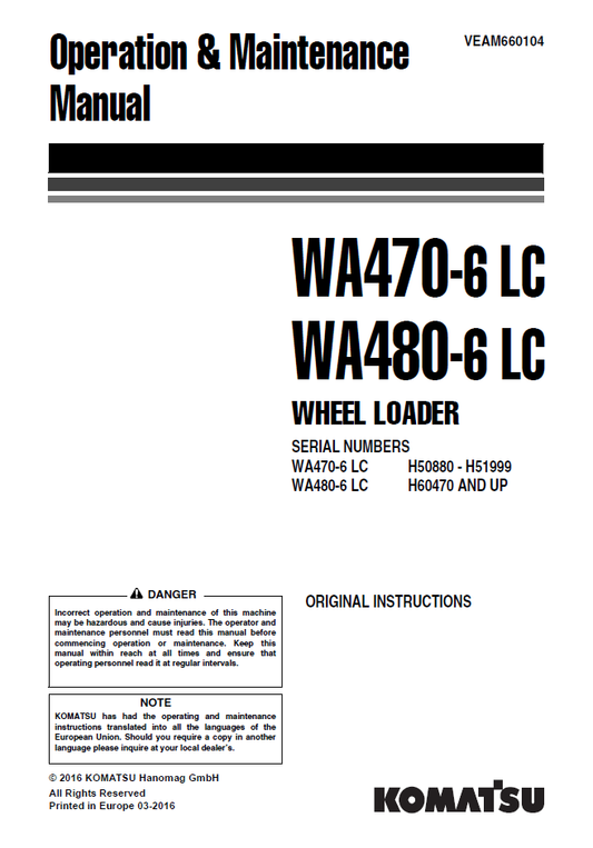 Manual de Operación y Mantenimiento Cargador Komatsu WA470-6 LC - H50880, WA480-6 LC - H60470