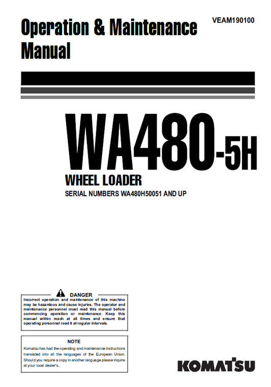 Manual de Operación y Mantenimiento Cargador Komatsu WA480-5H - WA480H50051