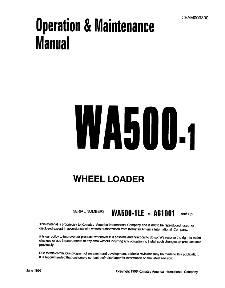 Manual de Operación y Mantenimiento Cargador Komatsu WA500-1