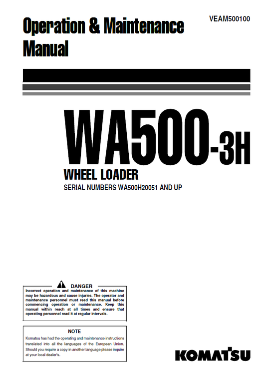 Manual de Operación y Mantenimiento Cargador Komatsu WA500-3H - WA500H20051
