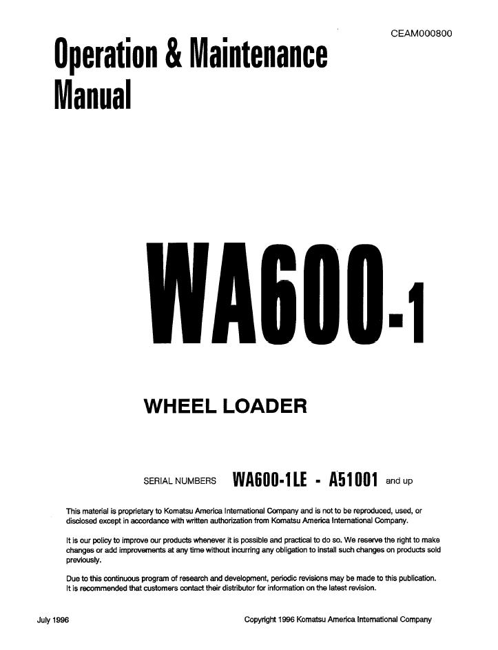 Manual de Operación y Mantenimiento Cargador Komatsu WA600-1