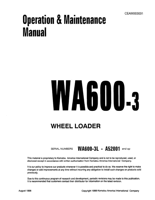 Manual de Operación y Mantenimiento Cargador Komatsu WA600-3