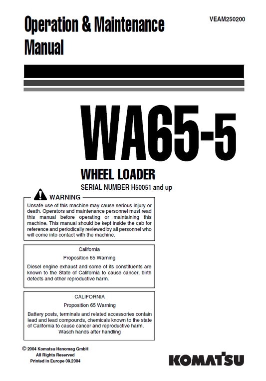Manual de Operación y Mantenimiento Cargador Komatsu WA65-5 - H50051