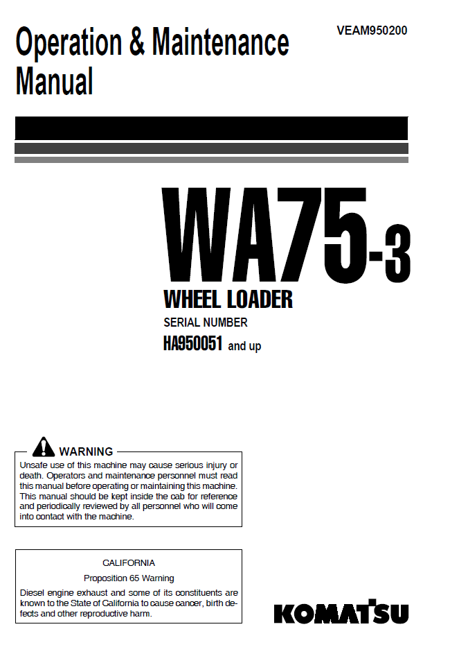 Manual de Operación y Mantenimiento Cargador Komatsu WA75-3 - HA950051