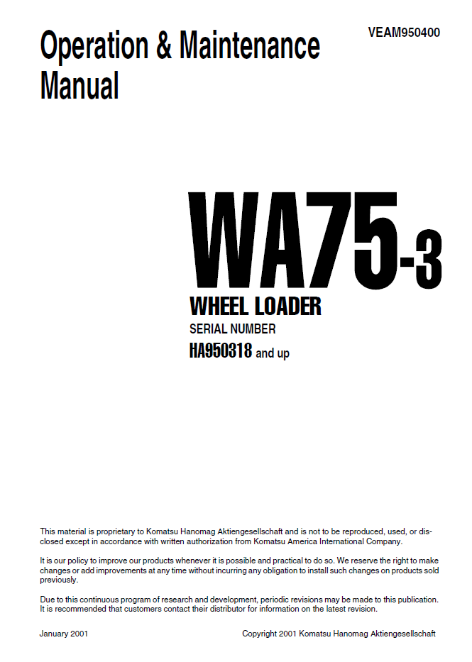 Manual de Operación y Mantenimiento Cargador Komatsu WA75-3 - HA950318