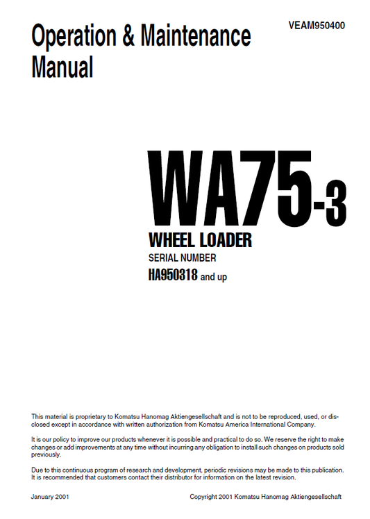 Manual de Operación y Mantenimiento Cargador Komatsu WA75-3 - HA950318