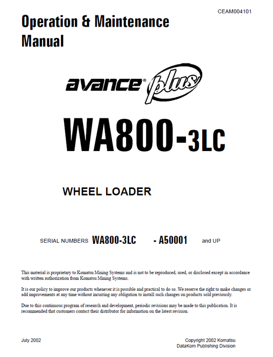 Manual de Operación y Mantenimiento Cargador Komatsu WA800-3LC