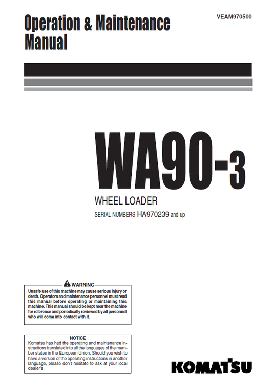 Manual de Operación y Mantenimiento Cargador Komatsu WA90-3 - HA970239