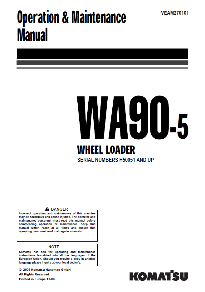 Manual de Operación y Mantenimiento Cargador Komatsu WA90-5 - H50051