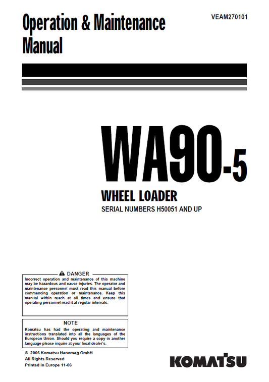 Manual de Operación y Mantenimiento Cargador Komatsu WA90-5 - H50051