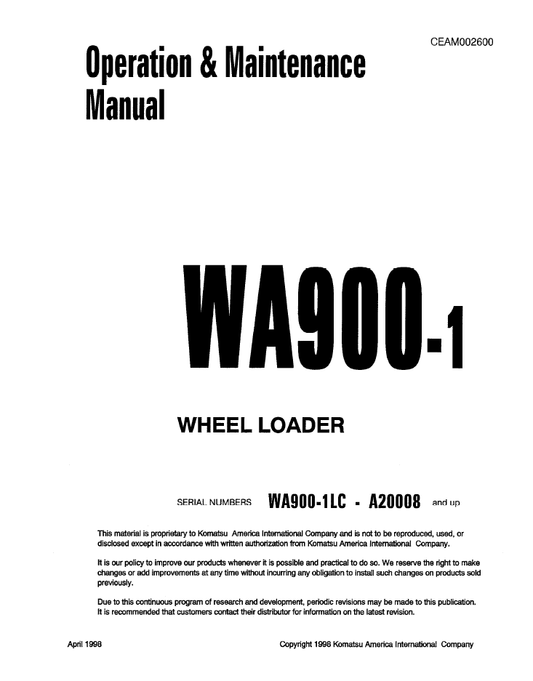 Manual de Operación y Mantenimiento Cargador Komatsu WA900-1