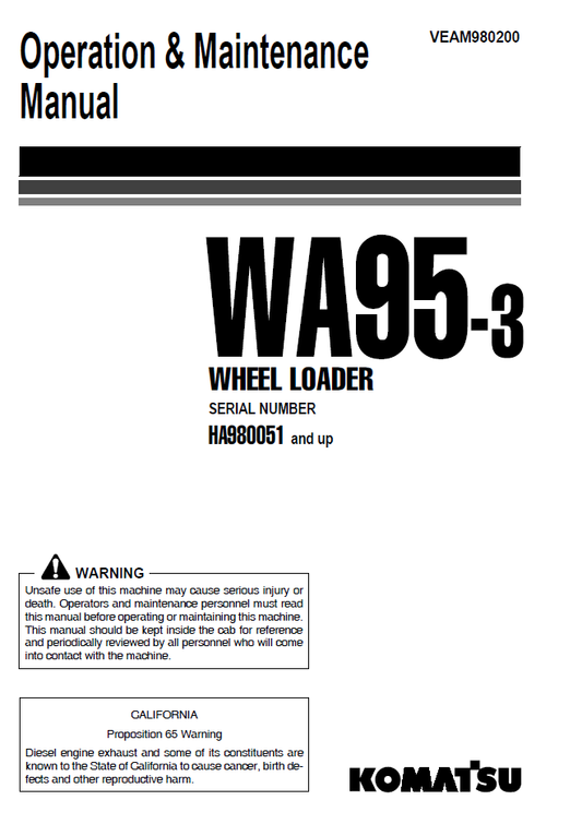 Manual de Operación y Mantenimiento Cargador Komatsu WA95-3 - HA980051