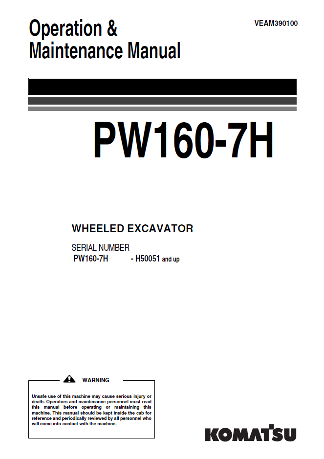 Manual de Operación y Mantenimiento Excavadora Sobre Ruedas Komatsu PW160-7H - H50051
