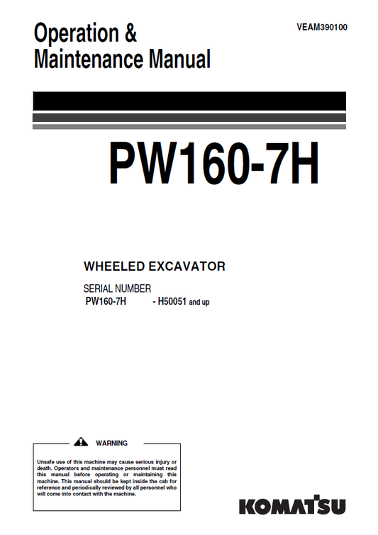 Manual de Operación y Mantenimiento Excavadora Sobre Ruedas Komatsu PW160-7H - H50051