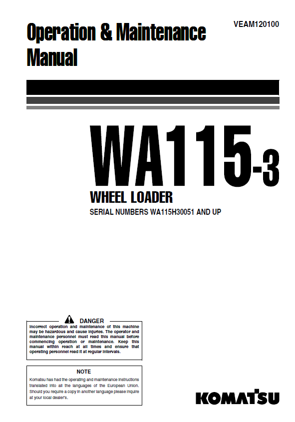 Manual de Operación y Mantenimiento Cargador WA115-3 - WA115H30051